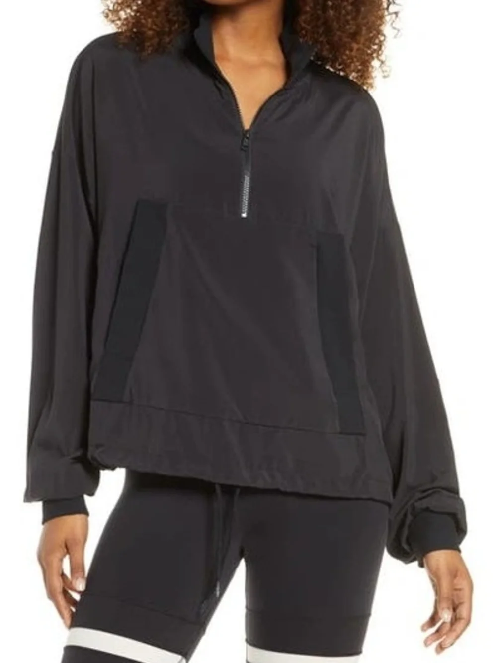 alo yoga Black Windbreaker Wide Relaxed Bomber Track Jacket S.